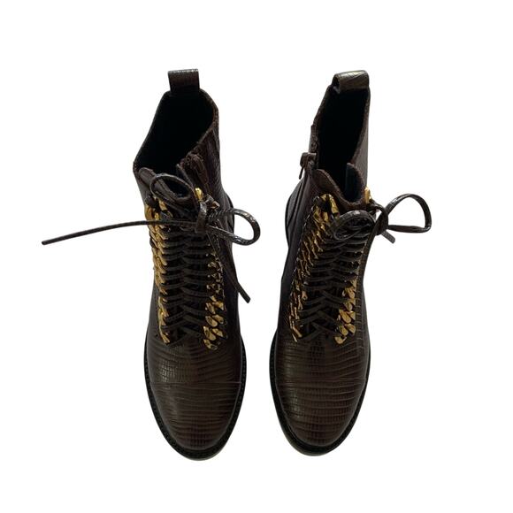 Jeffrey Campbell Damon Snakeskin Embossed Gold Chain Combat Boots Size 6 - Picture 6 of 9